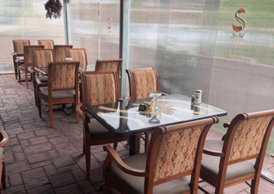 Outdoor dining patio at Shallal Restaurant in Clifton NJ