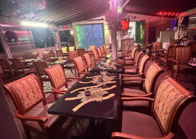 Outdoor patio dining at Arabic restaurant in Clifton NJ with halal food and hookah